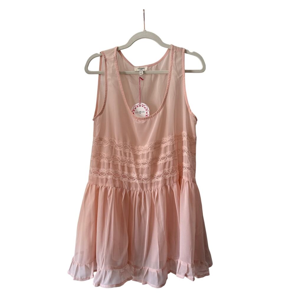 Umgee Pink Sheer Peplum Sleeveless Sz L NWT